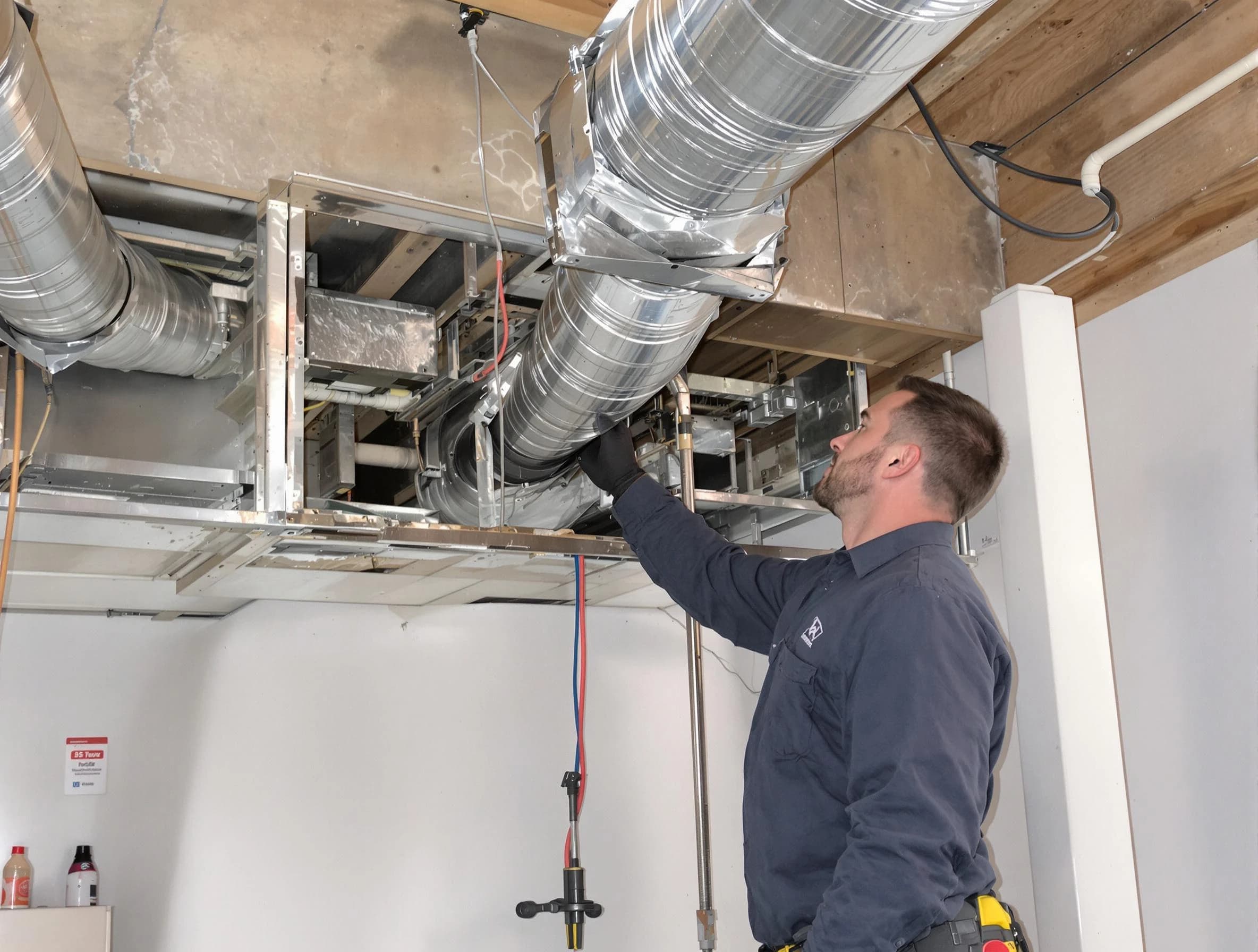 West Point Air Duct Cleaning technician performing professional air duct repair using specialized tools in West Point