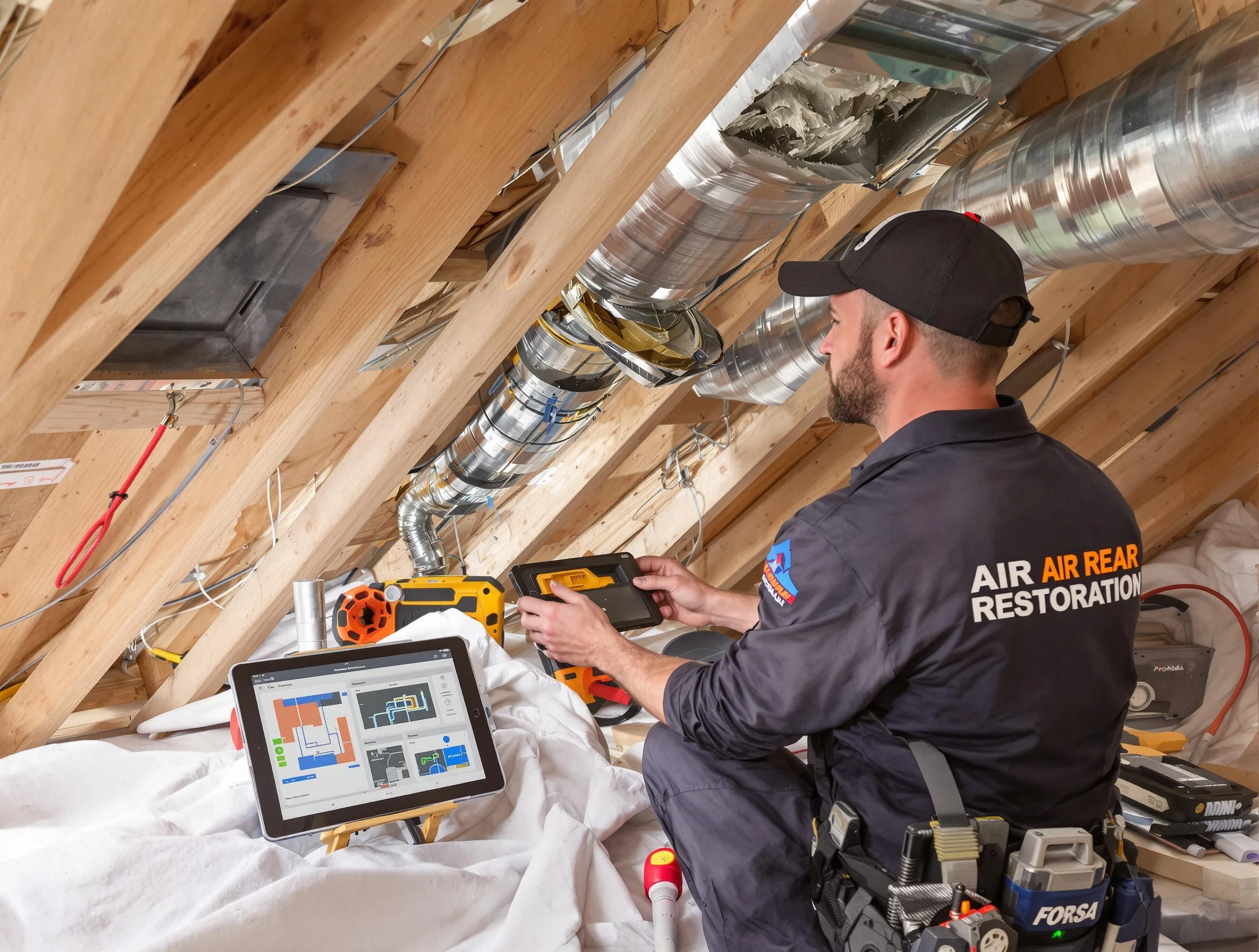 West Point Air Duct Cleaning technician performing precise duct repair work in West Point