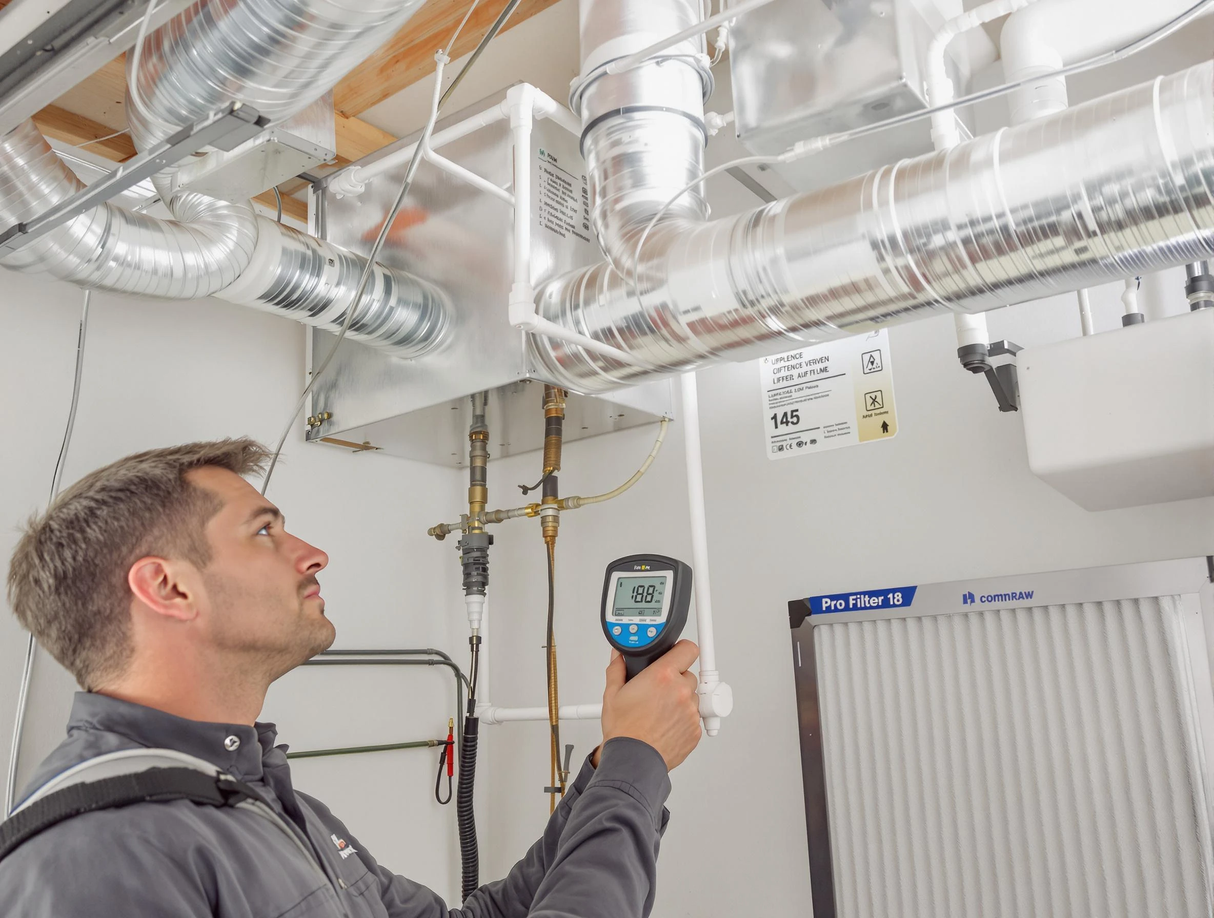 West Point Air Duct Cleaning expert conducting detailed filter system inspection using diagnostic tools in West Point